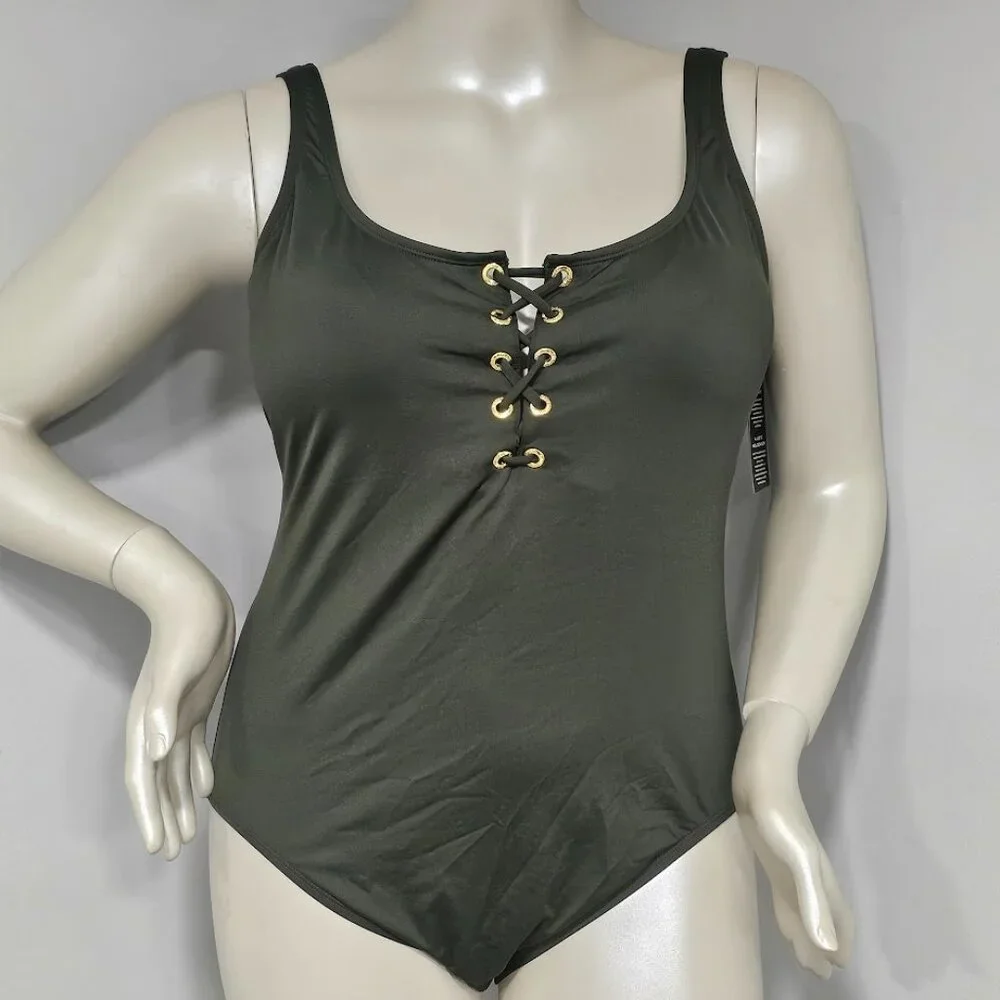 Lauren Ralph Lauren Plus Lace-up One-Piece Swimsuit - Picture 2 of 9